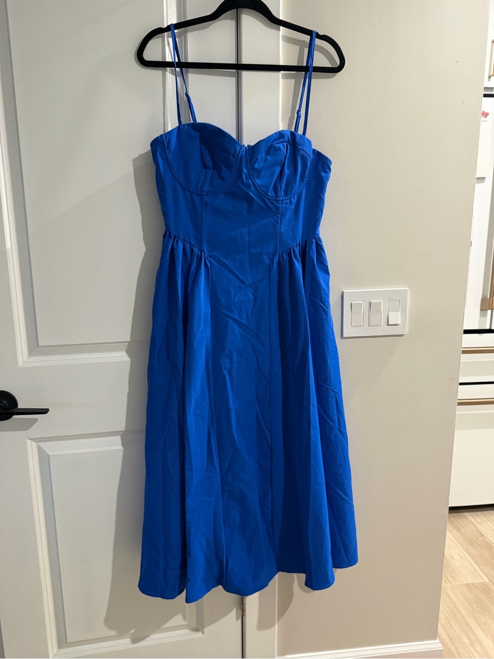 Blue Spaghetti-Strap Fit & Flare Dress